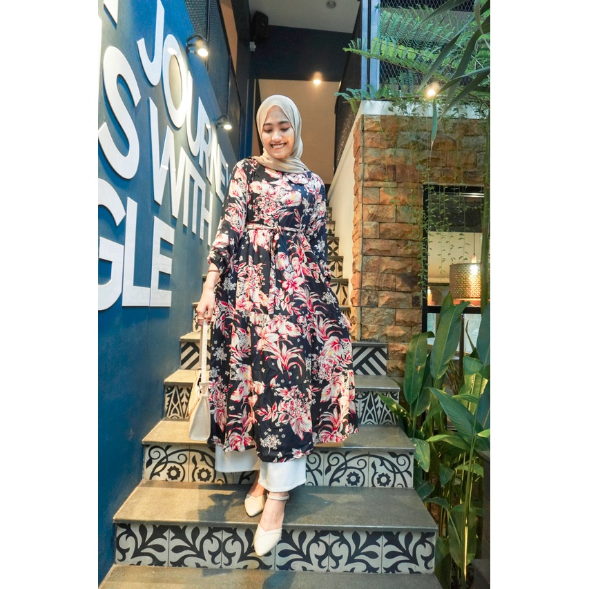 Dress Gamis Midi Rayon Viscose Premium Bestseller, Midi Flower Nhm