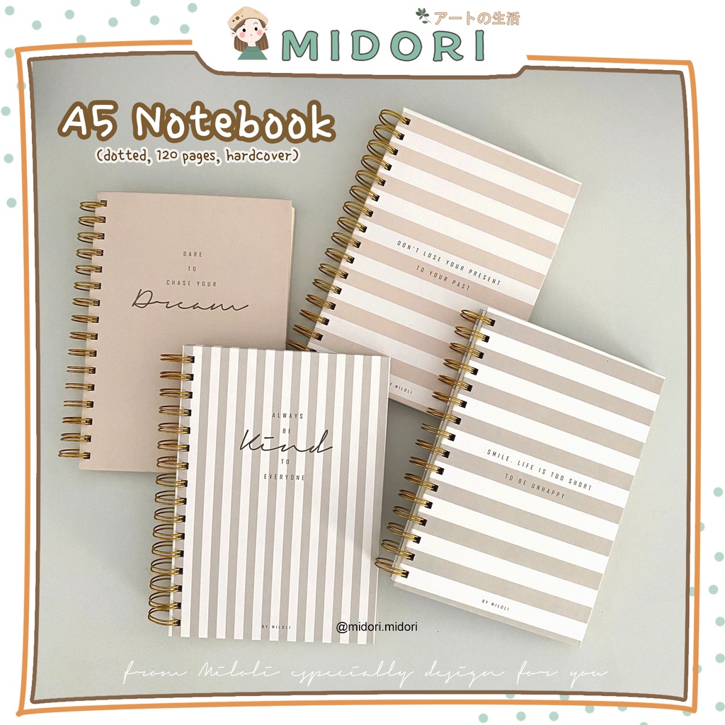 

[MIDORI] A5 Notebook Spiral QUOTES BY MILOLI Diary Book Journal Book Dotted Paper Buku Tulis Korean - E0032