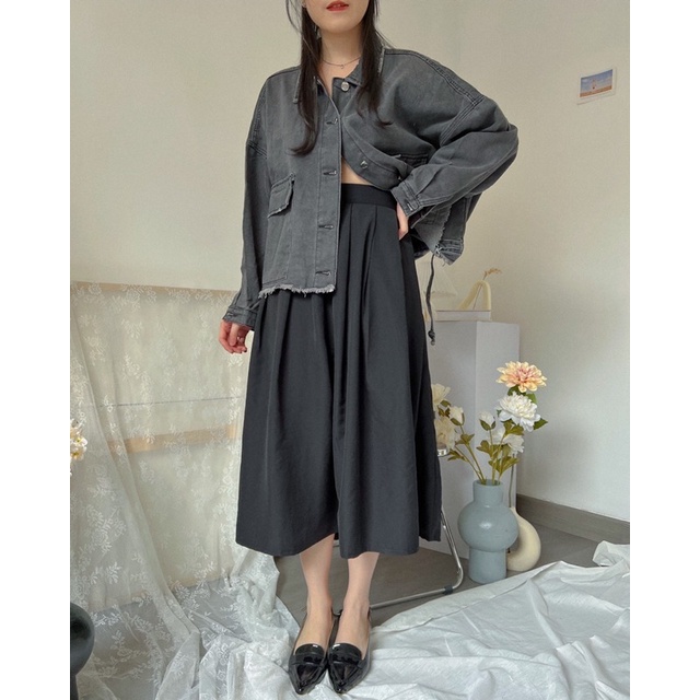 KANON - Saba Pleated Skirt - Rok midi korean lipit katun linen