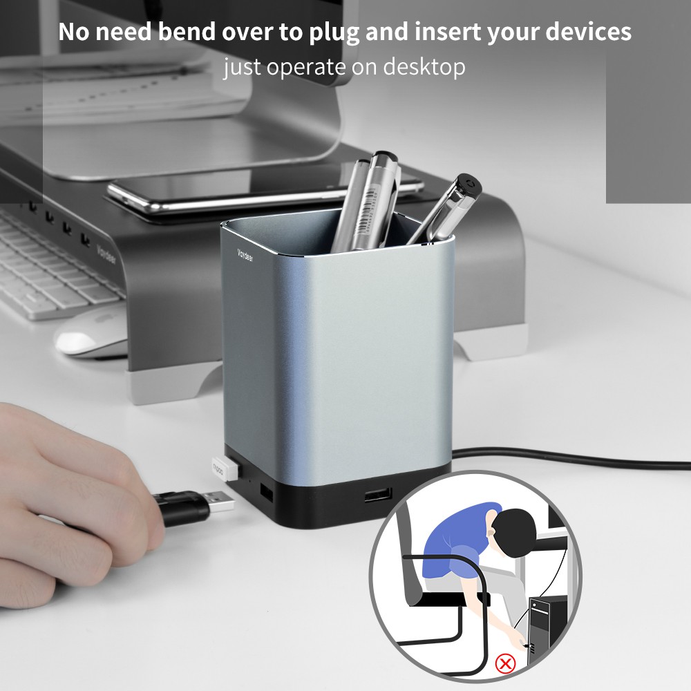 Triple W Desk Holder USB Charging Alumunium Tempat Pulpen Organizer