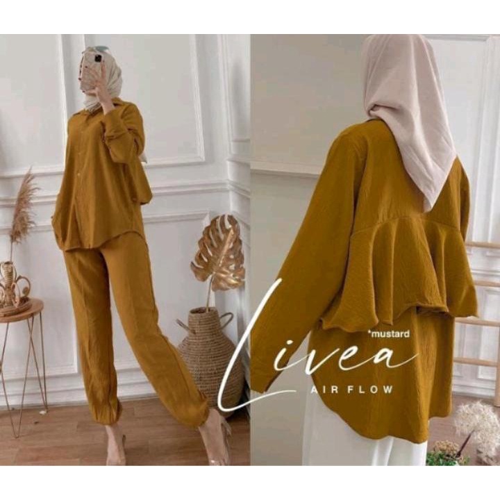 New Product  Livea Set 2in1 Bahan Crincle Airflow 100cm-110cm Wanita Terbaru 2021 Kekinian Setelan W