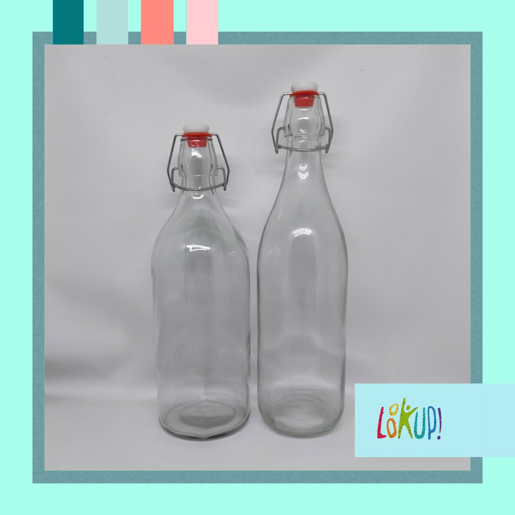 Botol Kaca 1000 ml/1 liter Botol kait/Swing bottle kedap udara/Botol Infused Water/Botol Jus/sirup