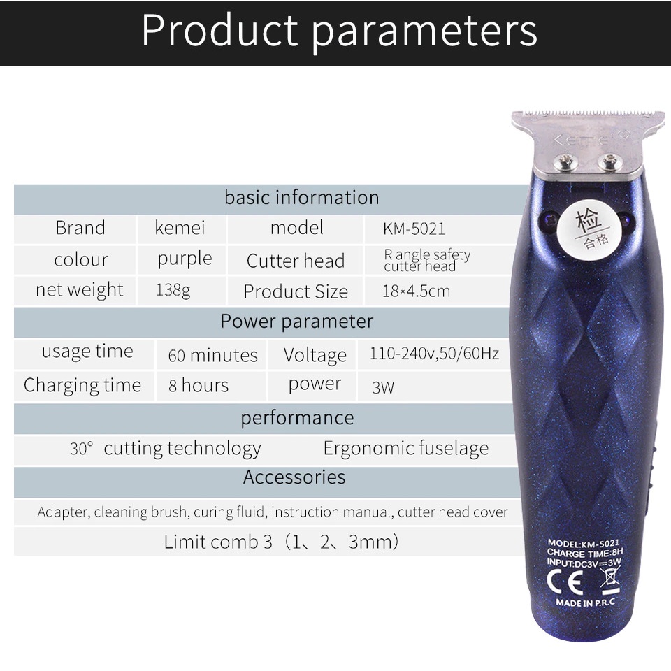 Alat Mesin Cukur Rambut Hair Trimmer Styling Profesional Barbershop Kemei KM-5021 Cordless Electric Hair Clipper Original