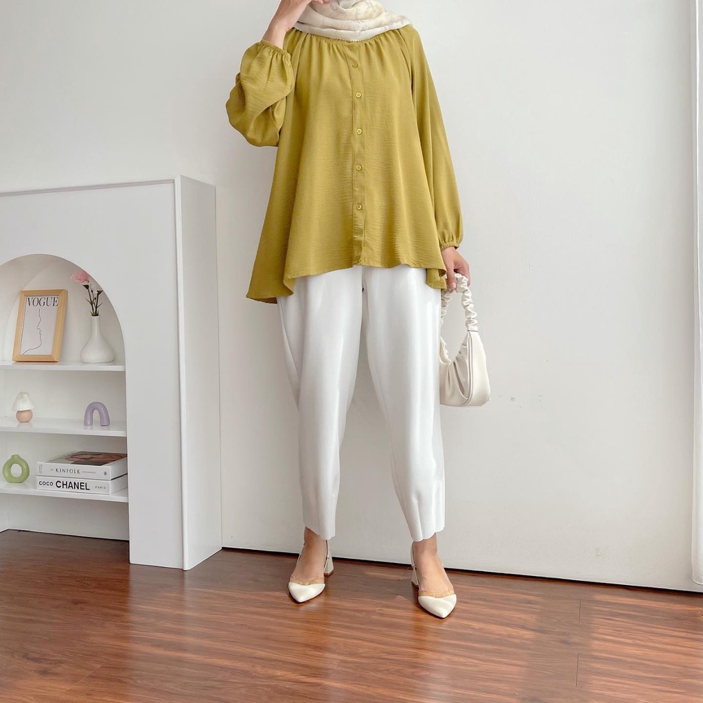 NEW Sachi Blouse JUMBO LD 130 Bahan Crinkle - BAJU BLOUSE WANITA JUMBO BIG SIZE TO XXXL - ATASAN LENGAN PANJANG