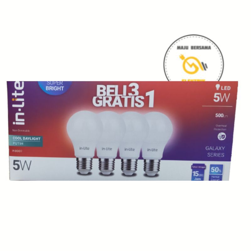 Lampu Inlite paket LED Murah 3 free 1 / Lampu Led 5 Watt 7 Watt 9 Watt 12 Watt 15 Watt / Beli 3 Gratis 1 / Lampu Led 4 PCS