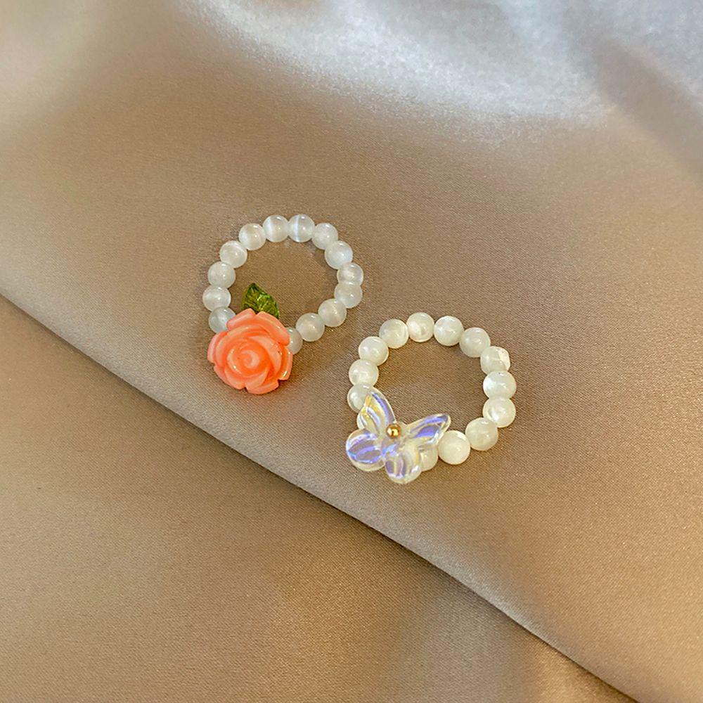 Mxbeauty Cincin Kupu-Kupu Perempuan Retro Vintage Elegan Manik Manis Peri Perhiasan Fashion