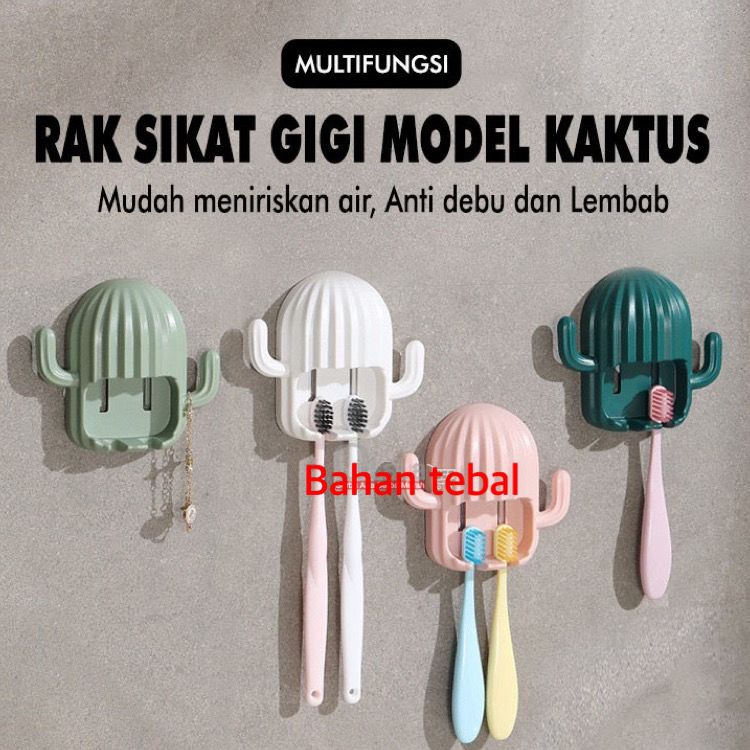 GANTUNGAN TEMPEL MOTIF KAKTUS TEMPAT SIKAT GIGI MOTIF KAKTUS | GANTUNGAN TEMPEL TEMPAT SIKAT GIGI KAKTUS | RAK SIKAT GIGI SERBAGUNA Holder Rak Gantungan Sikat Gigi Model Kaktus kecil bahan tebal