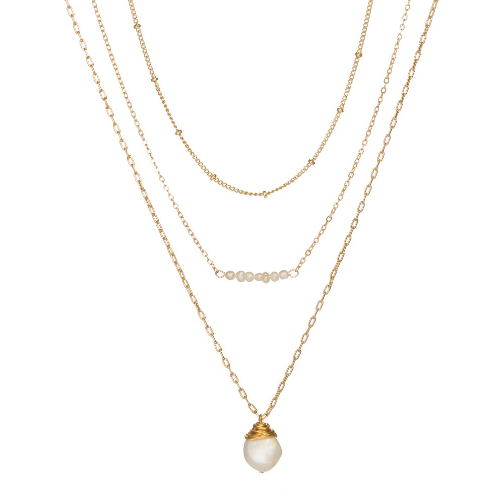 Kalung Rantai Banyak Lapis Dengan Liontin Kerang Untuk Wanita | Kalung Mutiara Imitasi Untuk Pria | Perhiasan Bahan Stainless Steel