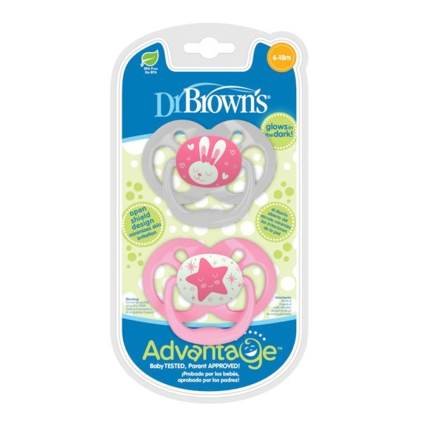 Dr Brown's Advantage GLOW IN THE DARK Pacifier Empeng 2 Pack