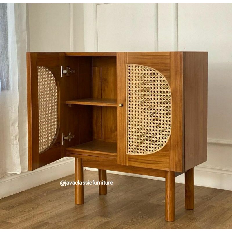 NAKAS KABINET ROTAN VINTAGE BUFET RETRO MINIMALIS DRAWER ROTTAN SCANDINAVIA MURAH BAHAN KAYU JATI TUA GRADE A FINISHING NATURAL FURNITURE JEPARA-2