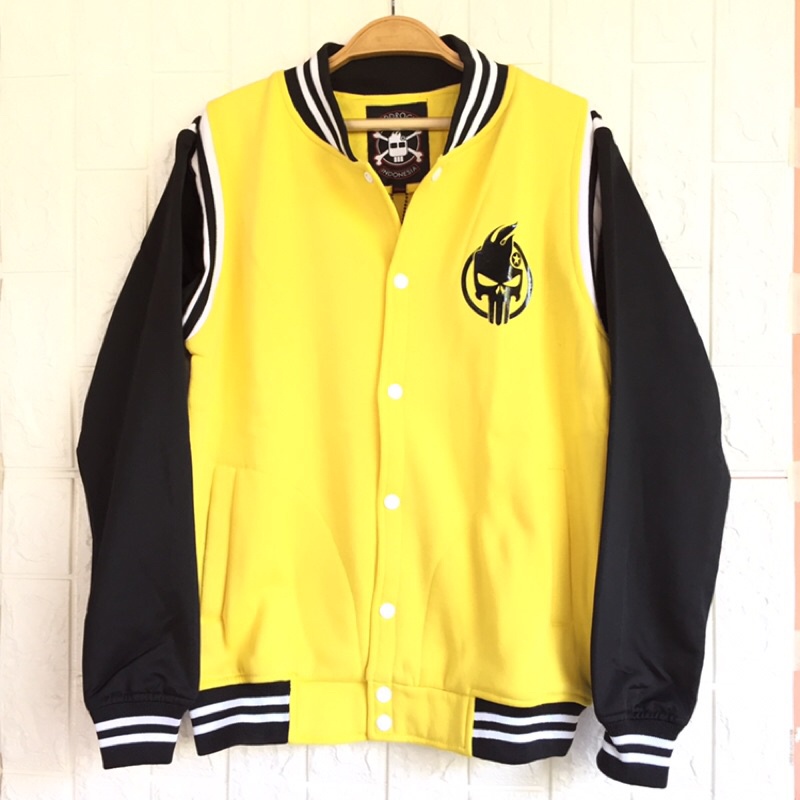 Jaket Baseball Kiddrock Kuning Lengan Hitam | Sweater Pria Wanita Distro