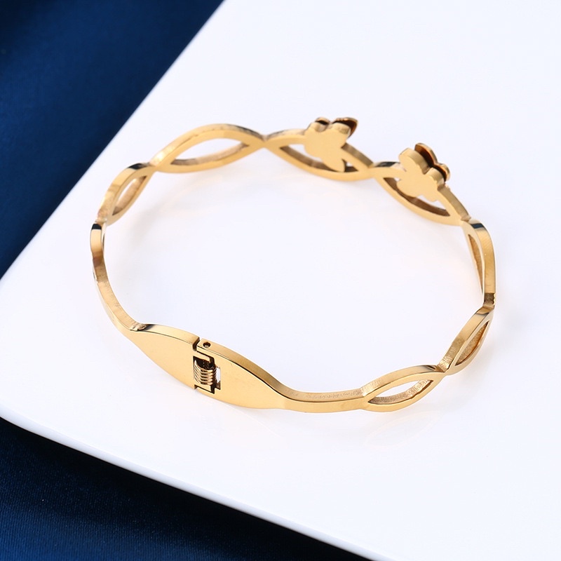 Gelang bangle dua kupu pasir gelombang titanium anti karat