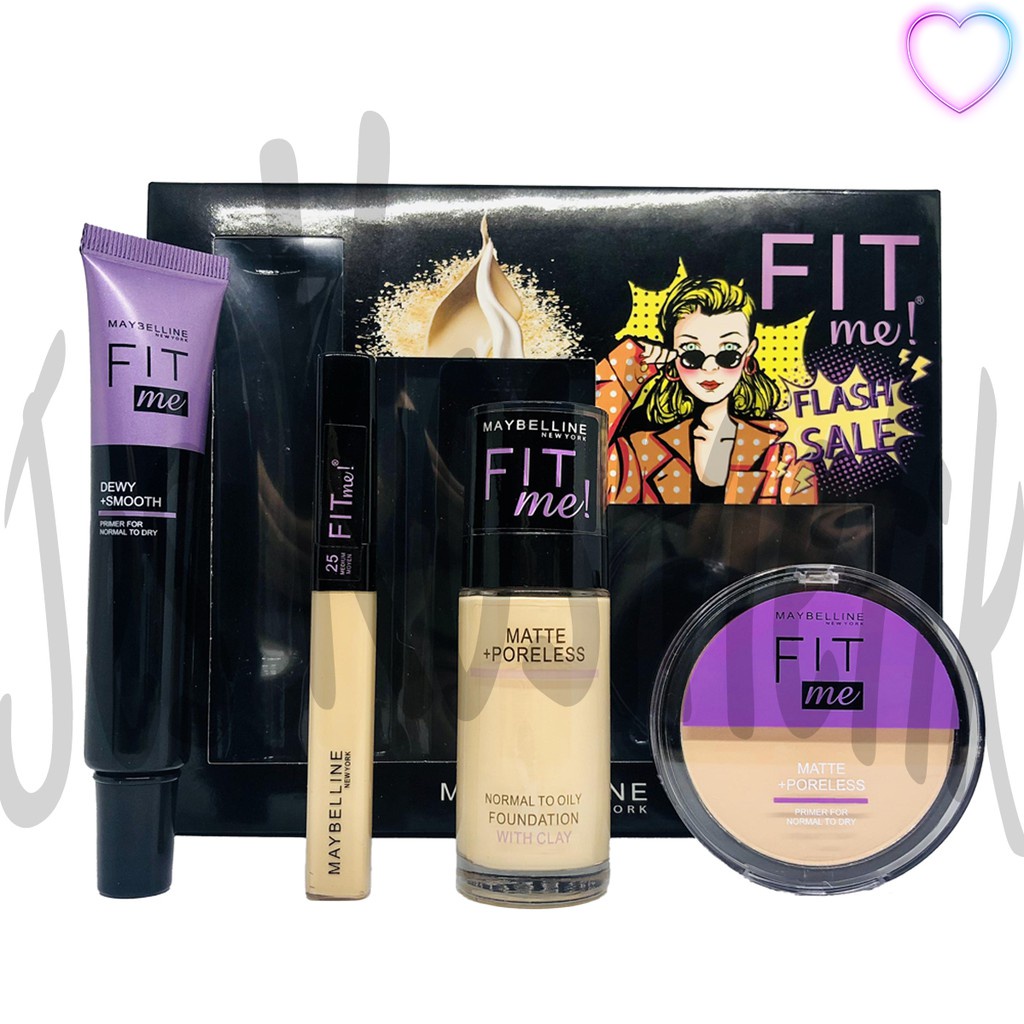 Paket Kosmetik Fit me  4 in 1 Lengkap / Paket MakeUp Maybelline Flash Box Ungu 1 Paket 7 in 1 - Bedak + Foundation + Concealer + Primer + Maskara Maybelline + Eyeliner + Lipstik