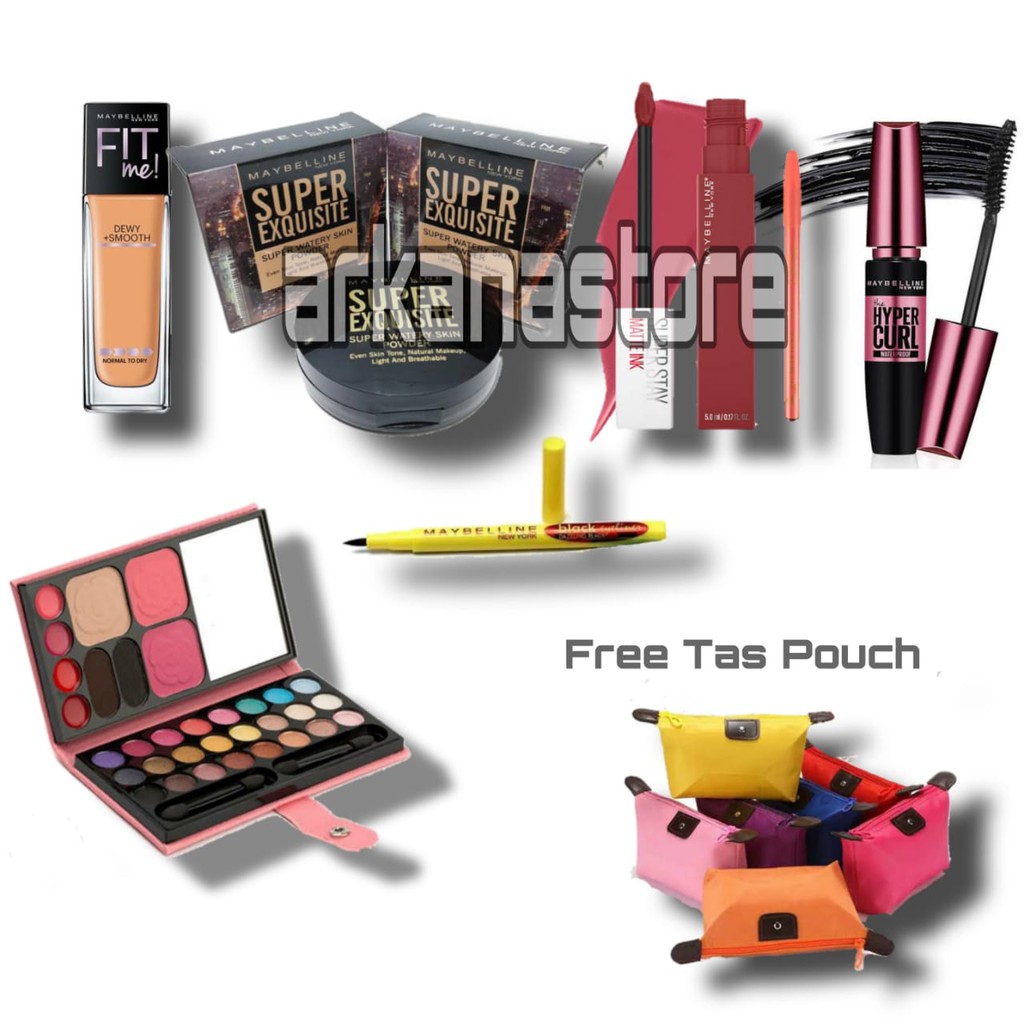 Paket Kosmetik Maybelline Super Komplit 7 in 1 Gratis Tas Pouch