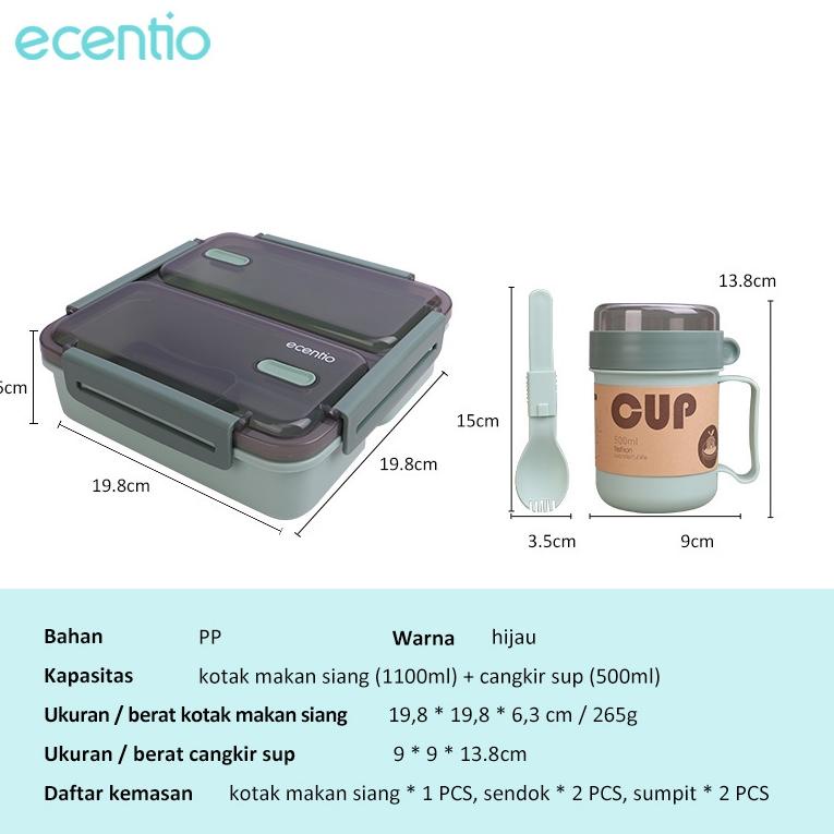 ecentio lunch box set tempat makan lunch bag /cangkir sup cup plik /tas bekal lunch bag set M1K3
