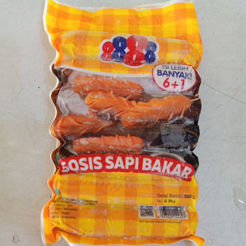 

888 sosis bakar sapi jumbo isi 6+1pcs