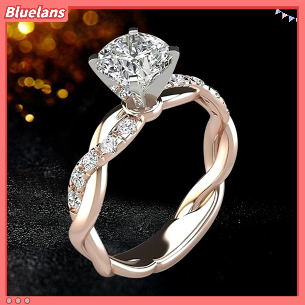 Bluelans Cincin Wanita Model Twist Hias Cubic Zirconia Untuk Pernikahan