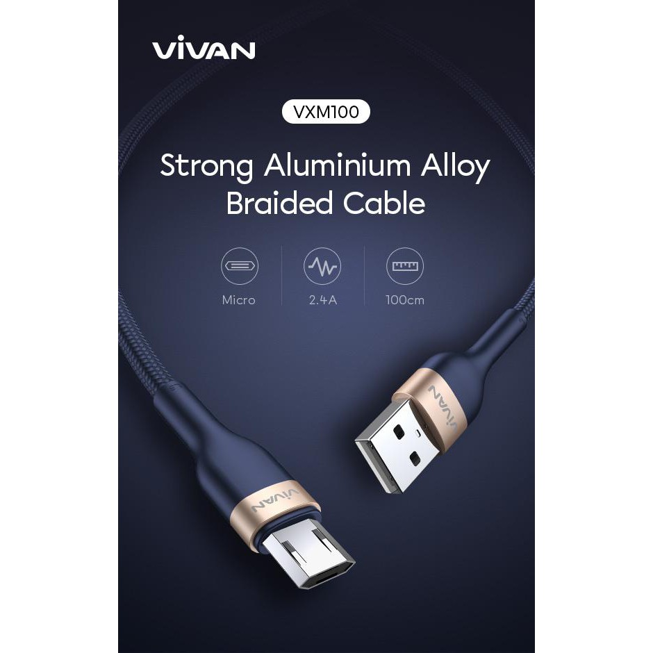 Vivan VXM100 2.4A Strong Aluminium Alloy Smart Protection Micro Braided Data Cable