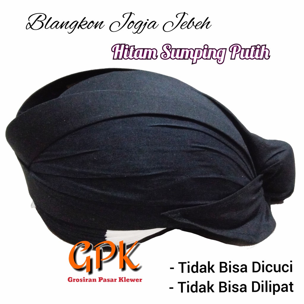 Blangkon Jogja Jebeh Polos Hitam Sumping Putih ( Packing Dus )