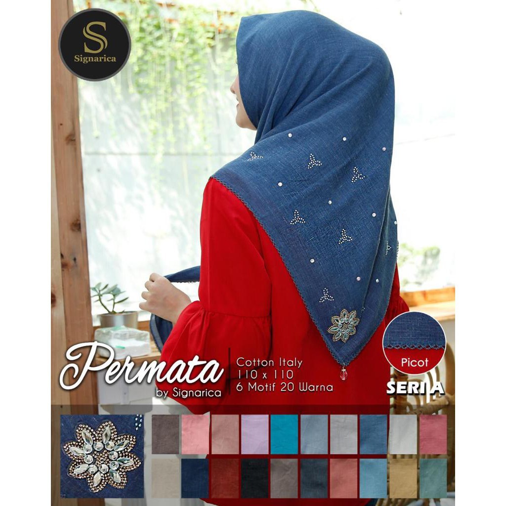 SEGIEMPAT PERMATA PICOT HIJAB BY SIGNARICA BAHAN VOAL COTTON ITALY 110 X 110 MEWAH SQUARE MENARIK