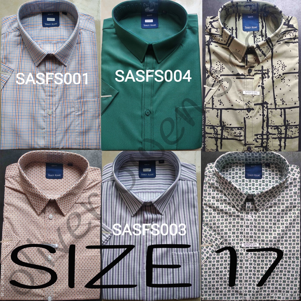 Kemeja Slim Fit Lengan Pendek Merek Stanley Adams Size 17