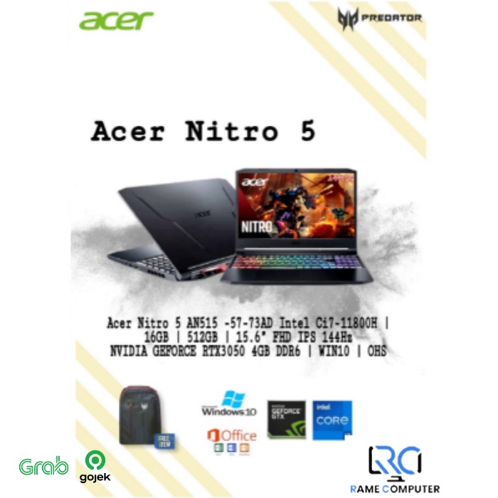 ACER NITRO5 Ci7 16gb 512ssd RTX3050 4gb RESMI