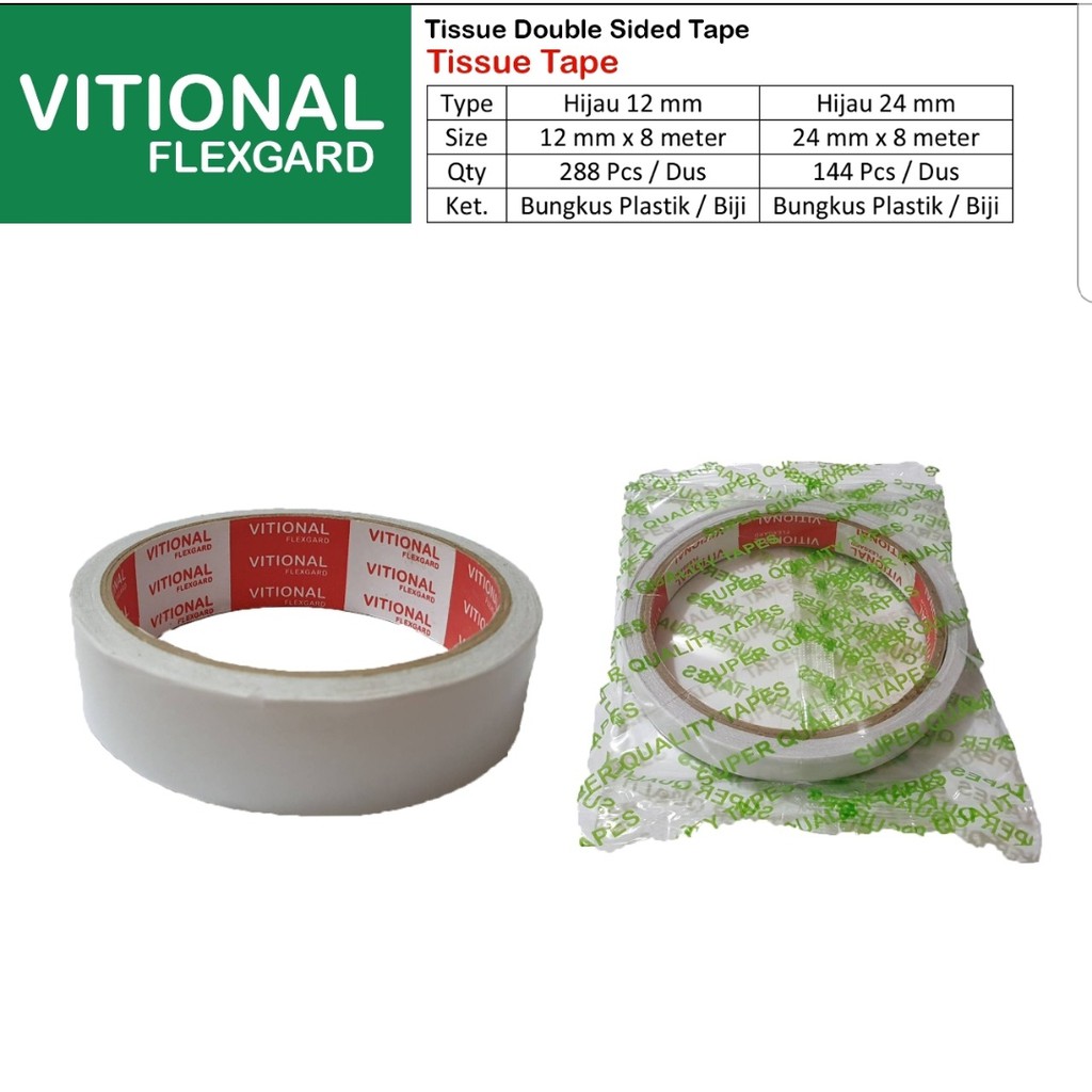 VF Hj Tissue Tisu Double Side Tape 12mm 8m / Isolasi Bolak Balik Tipis Tisu / Solasi