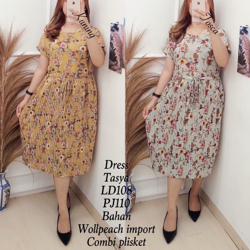 Dress tasya wollpeach import kombi plisket