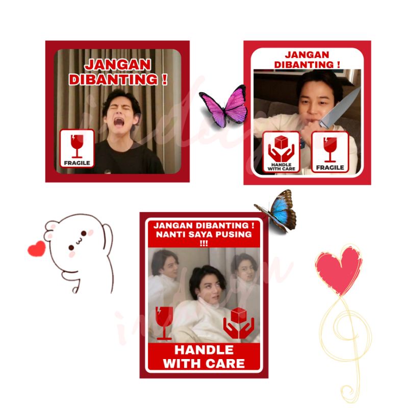 

STICKER FRAGILE KPOP BTS MAKNAE LINE LUCU STICKER PACKING JANGAN DIBANTING