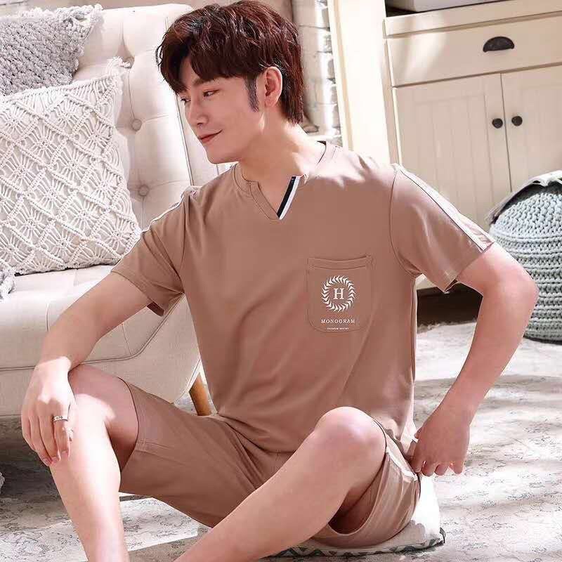 Piyama Baju Tidur Kaos Katun Pria Cowok Setelan Celana Pendek Lengan Pendek