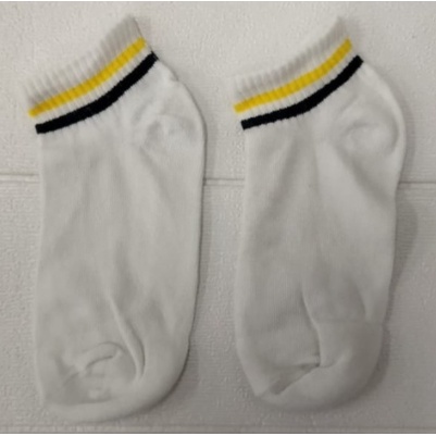 ❄ TMALL ❄ R140 Kaos Kaki Korea Style Casual Sport Motif Garis Bahan Katun Warna Polos Medium Sock-PUTIH KUNING
