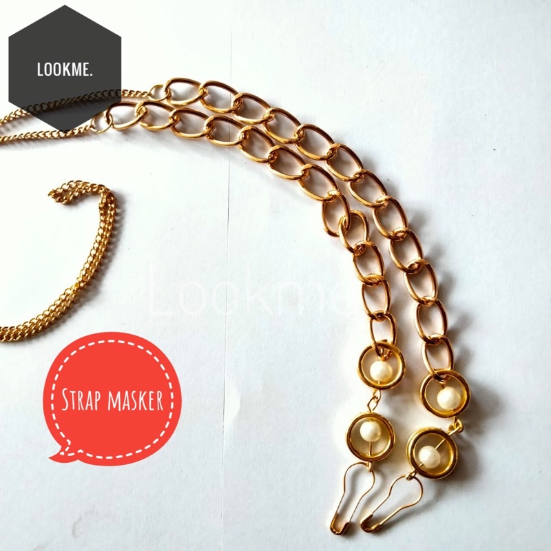 strap masker hijab RANTAI JUMBO RING GOLD MUTIARA/tali masker/pengait masker/strap mask hijab/strap 