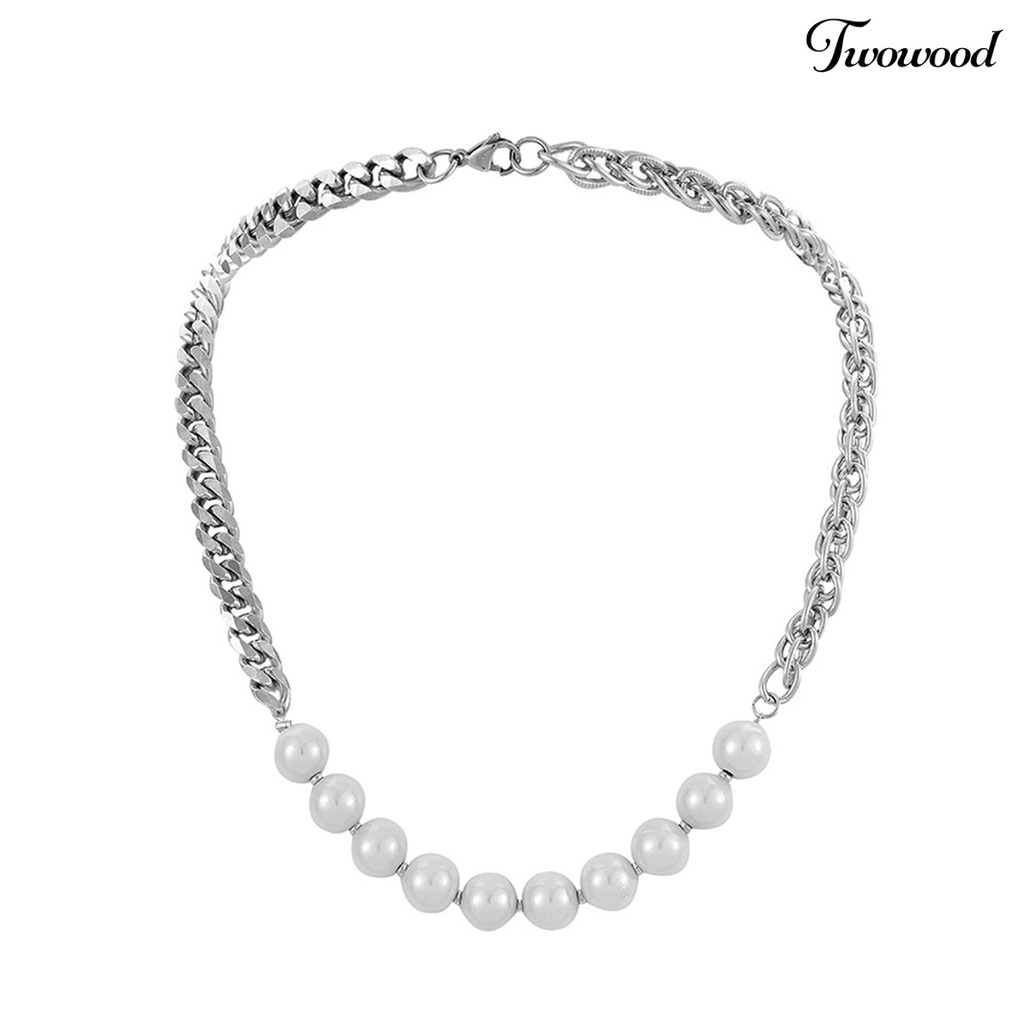 Kalung Choker Bahan Stainless Steel Aksen Mutiara Imitasi Untuk Pria