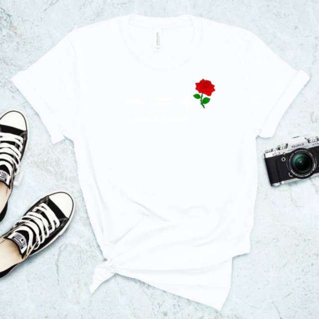 Kaos shirt distro bunga mawar bordir