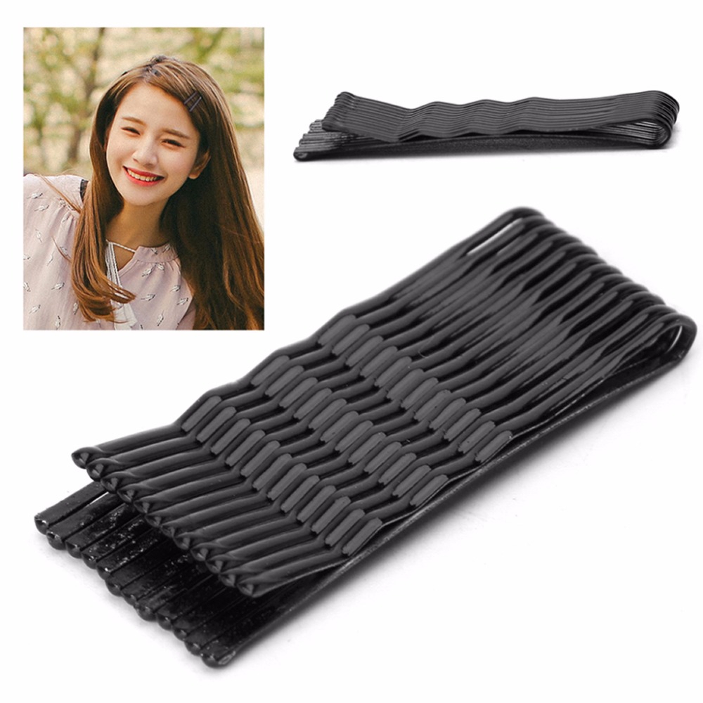 60Pcs Black Invisible Hairpins Women Wave Bobby Pins Grips Barrette Hair Clips