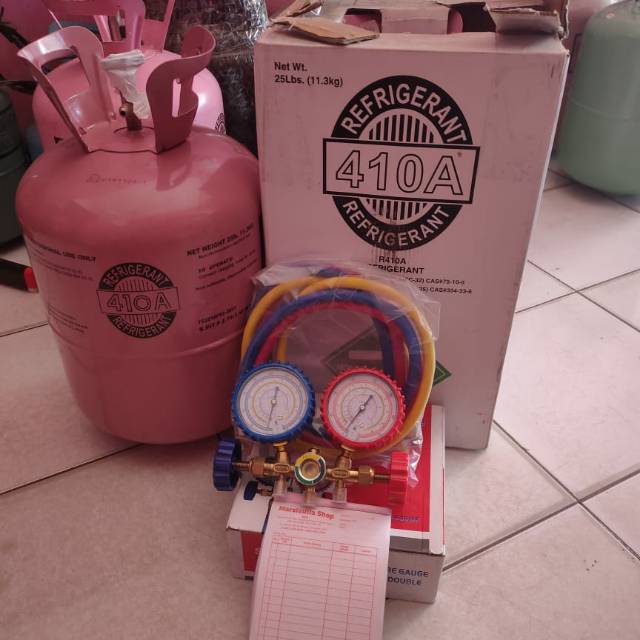 Paket Lengkap isi freon R410 1kg + Double manifold r410a