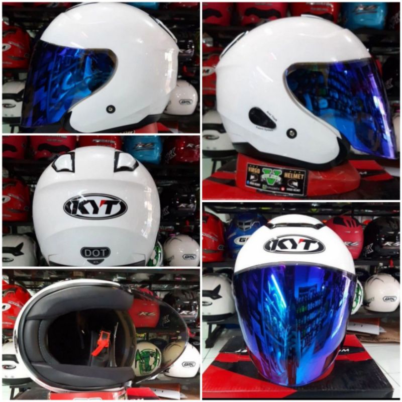 kyoto putih visor venom blue | kyoto solid White original kyt SNI DOT(ongkir termurah 2kg)