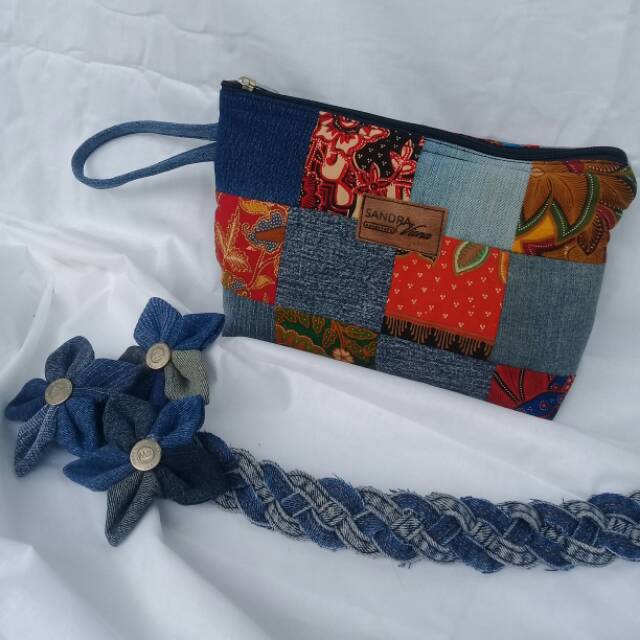 DOMPET KOSMETIK BATIK CATUR KOMBINASI BAHAN JEANS