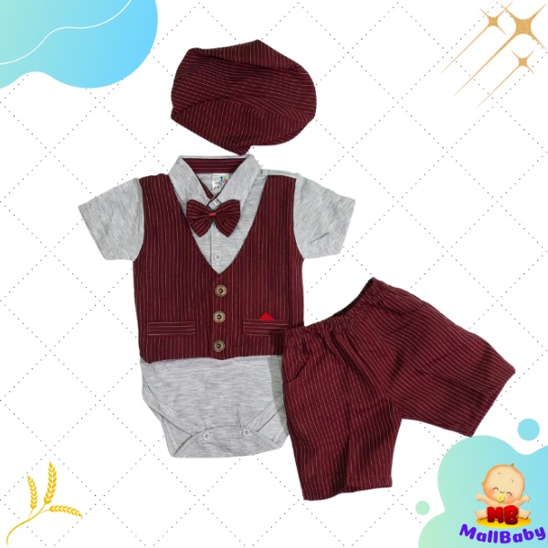 Baju Bayi Laki Laki 0 3 6 9 12 Bulan Setelan Jumper Tuxedo Bayi Dasi Kupu Set Topi Keren Joseph