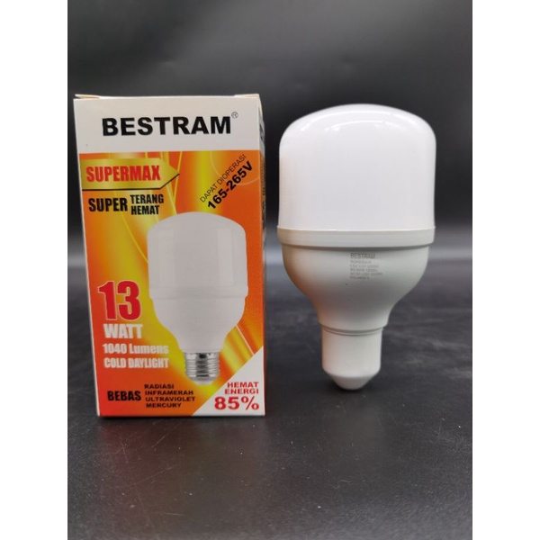 Lampu Led 13w Bestram Supermax, warna bolam putih 6500K, garansi 1 tahun