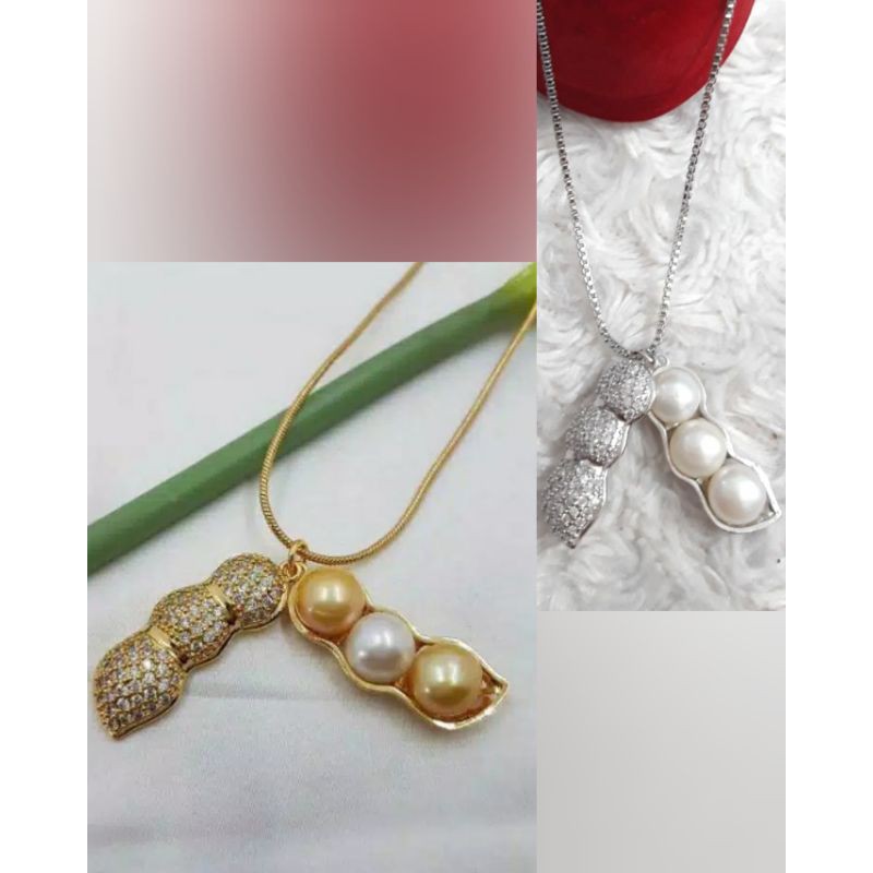 N#26 KALUNG MUTIARA DENGAN LIONTIN BERBENTUK KACANG