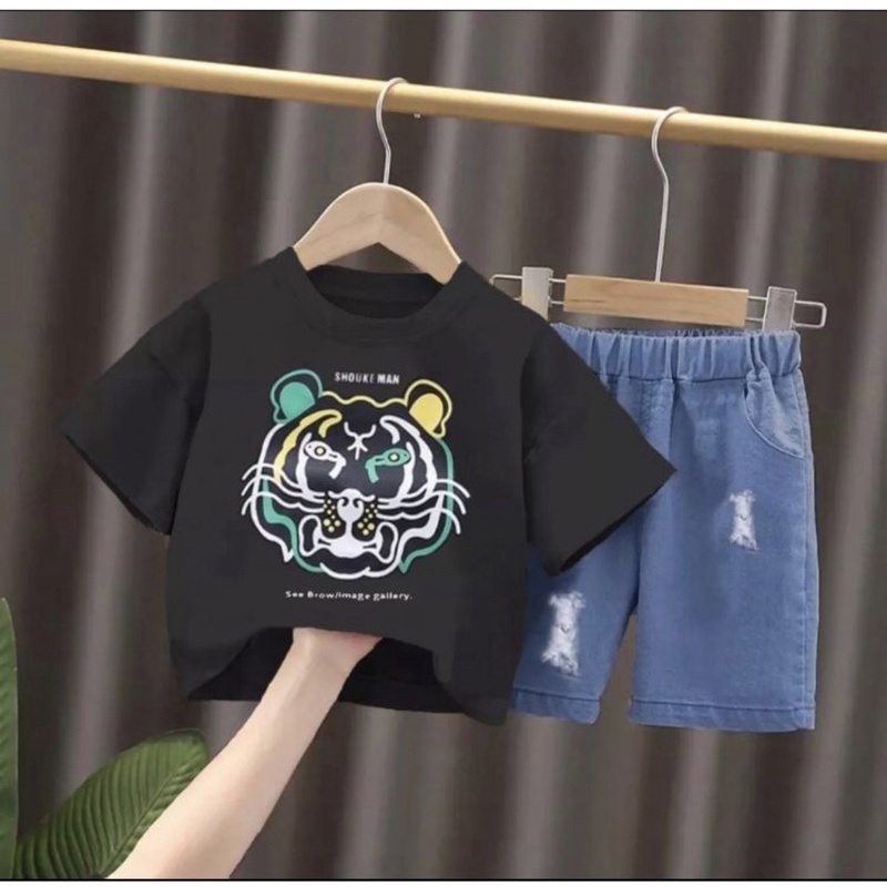 TRENDY SETELAN KAOS CELANA JEANS BAYI ANAK MOTIF KENZIEO TIGER DENIM USIA 6 BULAN-5 TAHUN TERBARU TERLARIS BAHAN KATUN/ SETELAN KAOS CELANA JEANS BAYI ANAK LAKI LAKI/ SETELAN KAOS CELANA JEANS BAYI ANAK COWOK/ SETELAN KAOS CELANA JEANS BAYI ANAK PEREMPUAN