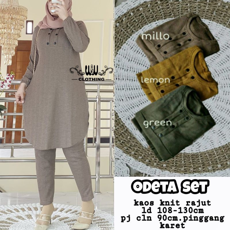 ONE SET JUMBO KEKINIAN WANITA TERBARU 2022 BAHAN. KAOS KNIT RAJUT LD 108 - 130 ODETA SET by W&W