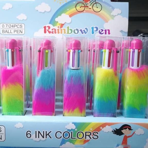 

➧ Furry Pom Pom Pulpen Unicorn Rainbow Bulu Pen Lucu Unik Souvenir Ultah - Tanpa Kotak ☺