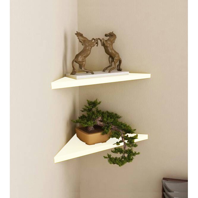 Set 2 Buah Ambalan Rak Dinding Sudut Segitiga Minimalis / Floating Shelves [25cmx25cm] - Hitam