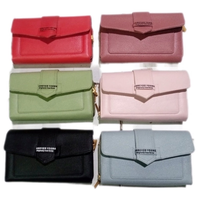 Dompet tali lipat selempang slempang clip sleting klip magnet muat banyak imut lucu korea merah biru nude pink hitam promo diskon cewek wanita