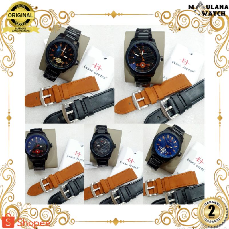 JAM TANGAN PRIA WANITA | RANTAI | KULIT | KARET | MURAH | PRIA EVANS JAYDEN 5006 ORI