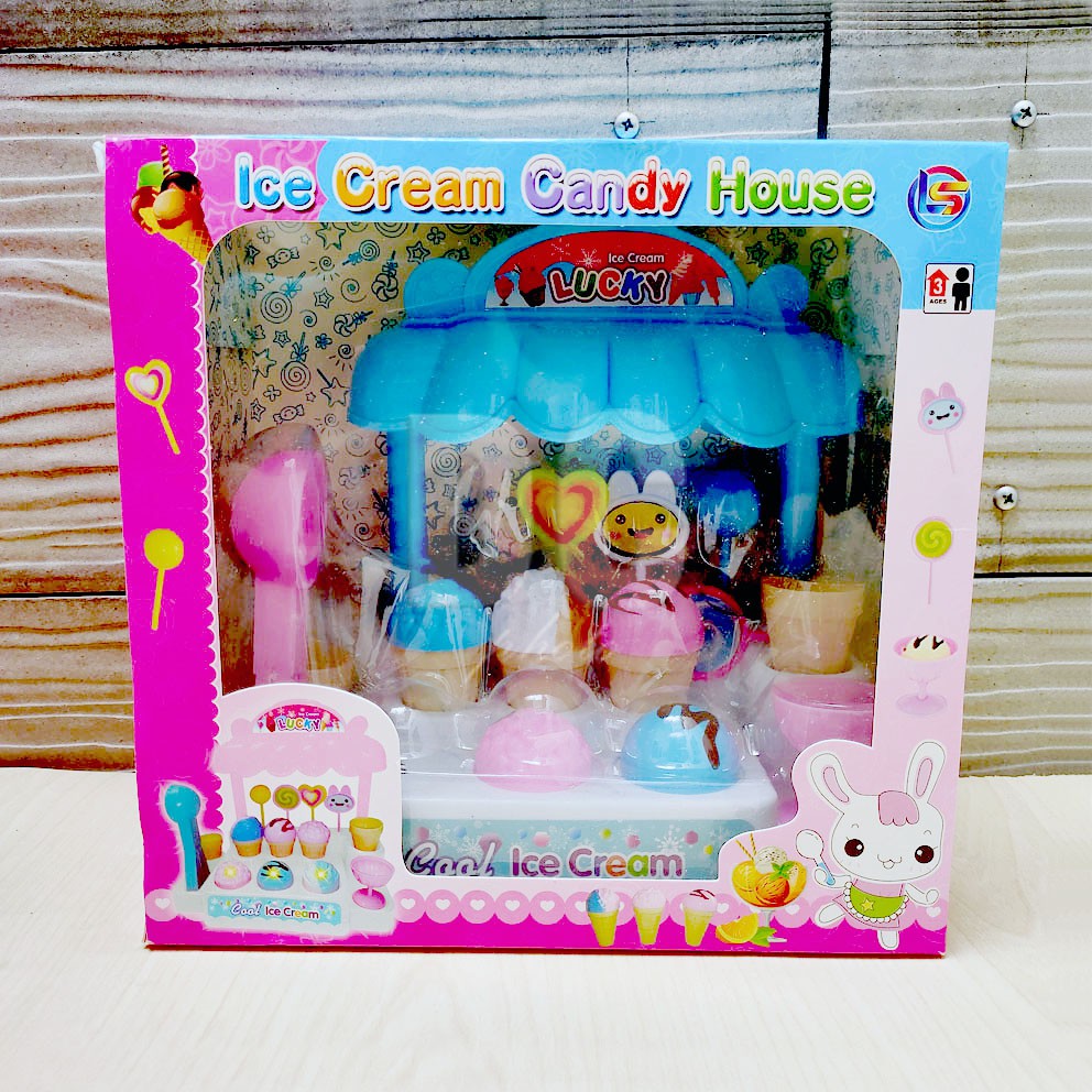 Ice Cream Candy House Mainan Toko Es Krim &amp; Permen Lollipop Ada Lampu &amp; Suara