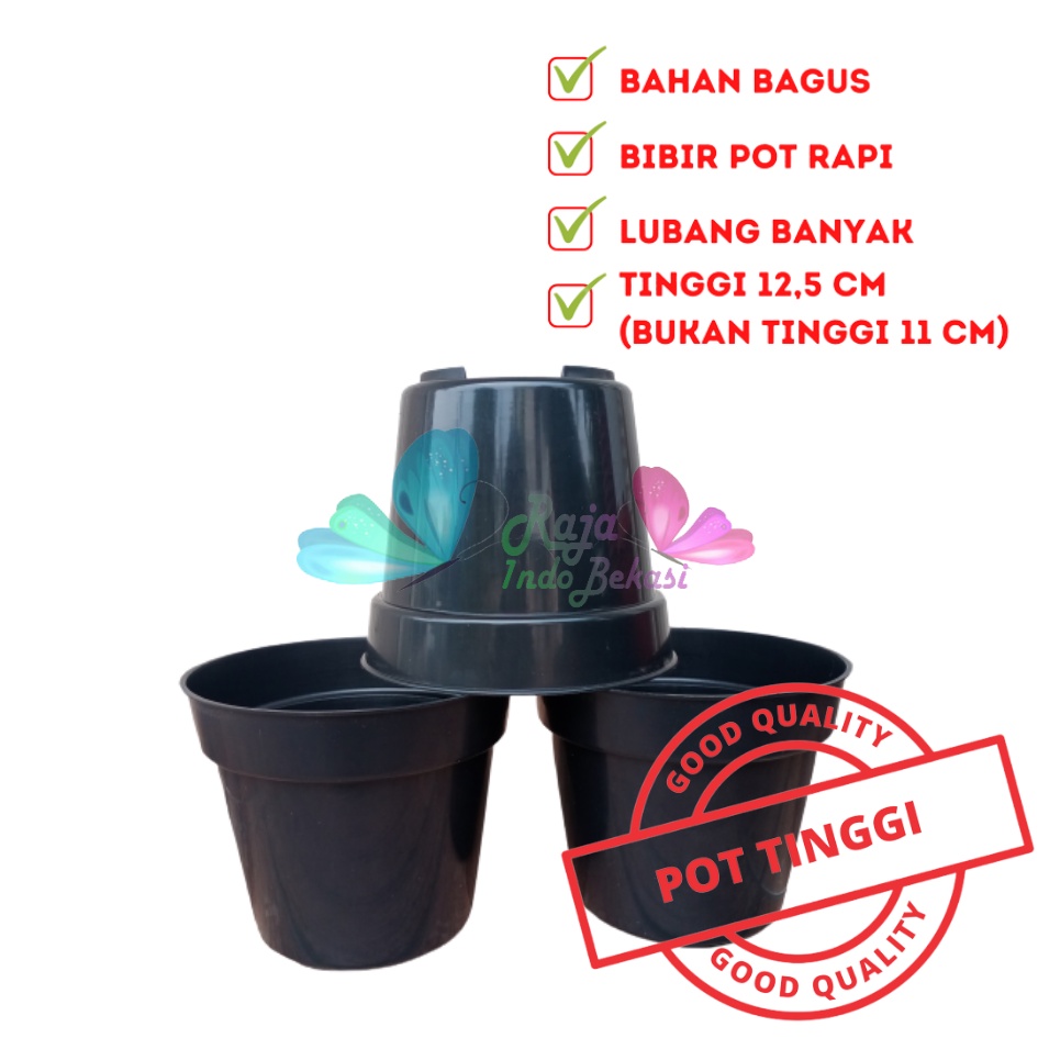 Pot bunga tanaman plastik HITAM 15cm TINGGI - POLOS HITAM