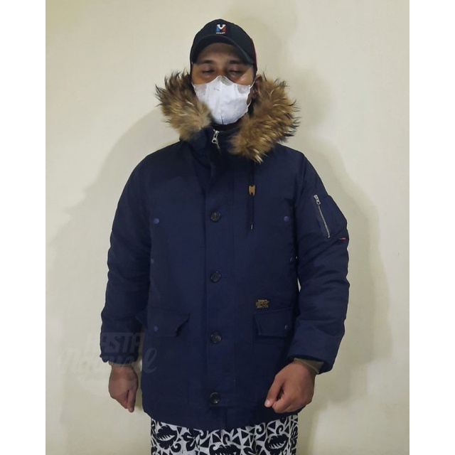 Jaket Bulu Angsa Bulang Parka Hoodie COVERNAT size L-XL Outdoor Gunung biru navy second